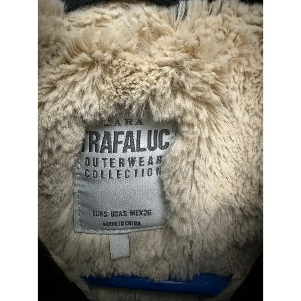 Zara Trafaluc Parka‎ Coat Black Faux Fur Size Small 3427/225/800 Winter